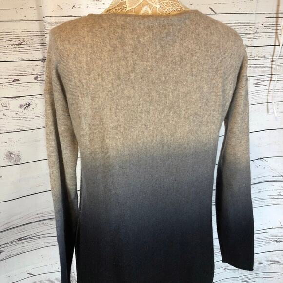 C By Bloomingdale's Dip Dyed Cashmere Asymmetrical Sweater black tan size XS - Picture 10 of 11